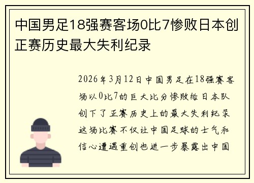中国男足18强赛客场0比7惨败日本创正赛历史最大失利纪录